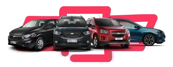 Quatro carros de cores e modelos diferentes em um fundo branco