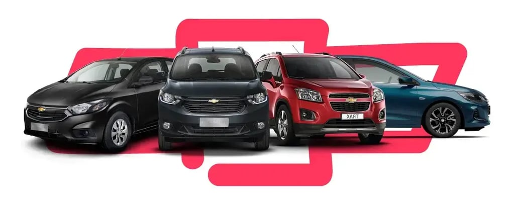 Quatro carros de cores e modelos diferentes em um fundo branco