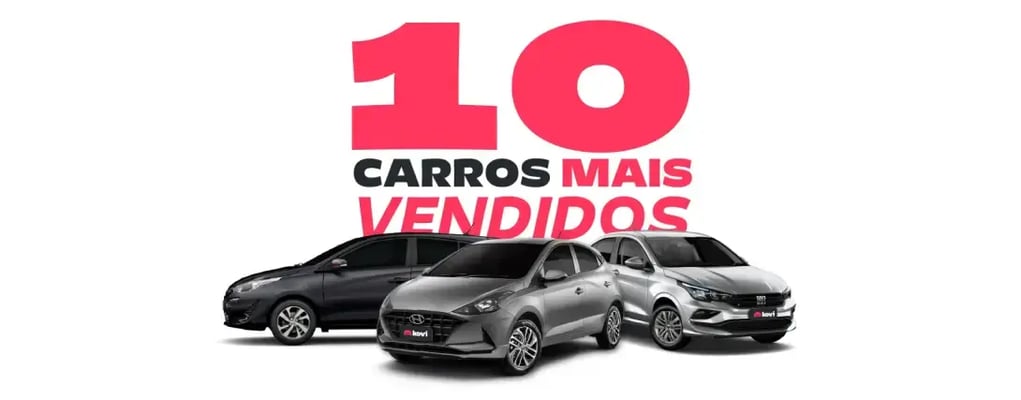 Imagem dos 10 carros mais vendidos, com fotos do HB20, Cronos e Onix